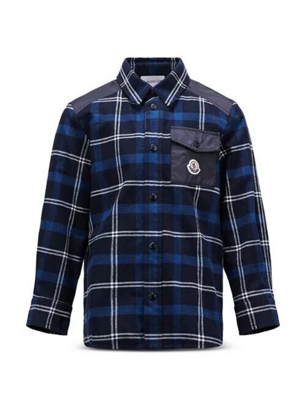 Moncler Boys' Cotton & Nylon Mixed Media Plaid Button Down Shirt - Big Kid